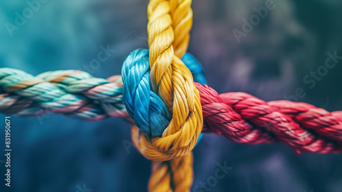 a close up of a colorful rope with a knot on it