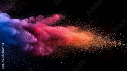 Powder Color Explosion Speed Motion Radial Abstract on Black Background