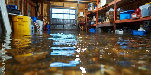 Restoring a Flooded Basement from Snowmelt or Pipe Burst. Concept Water Damage Restoration, Flood Prevention, Plumbing Maintenance, Basement Repair, Snowmelt Cleanup