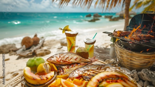 ocean, fruits, luau, hawaii, travel, beach, tropical, summer, fruit, aloha, drink, party, hawaiian, holiday, cocktail, vacation, background, sea, bar, tourism, illustration, island, tiki, pineapple, e