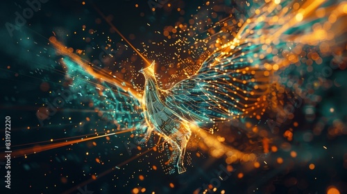 A futuristic portrait of a phoenix composed entirely of lines of code denoting the rise of digital currency as the future of finance.