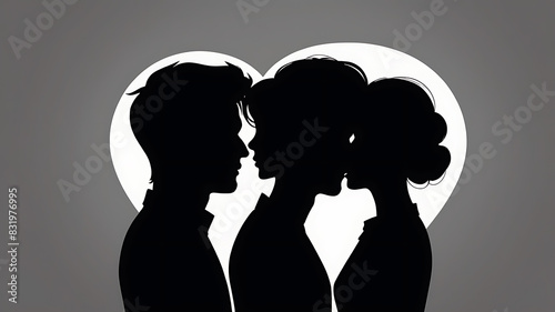 Abstract simple Illustration of silhouette of a couple looking in opposite directions, in marriage clash and about to get divorce or to separate concept art