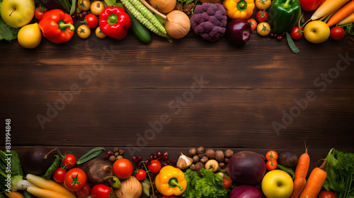 A selection of different types of fruits and vegetables displayed on a wooden table