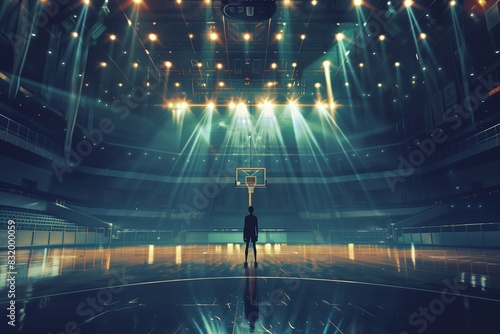 Player in Basketball Arena: Slam Dunk Action
