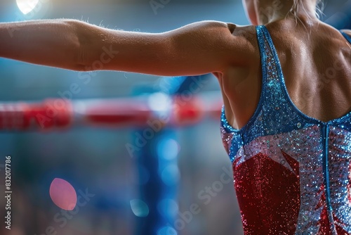 closeup of gymnast performing on a parallel bar