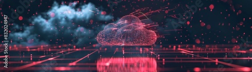 Red-colored cloud computing network, emphasizing system warnings and potential problems in the digital infrastructure