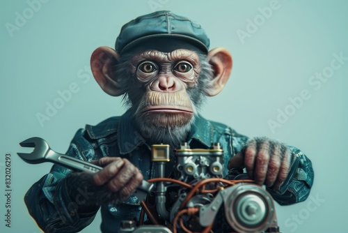 A monkey is fixing a toy car