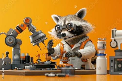 A raccoon is wearing sunglasses and working on a robot