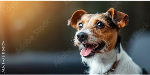 Portrait of a Jack Russell Terrier with tongue out looking up isolated on white background representing motion beauty vet care breed pets and animal life Space for, Generative AI