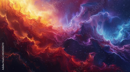 Vibrant Nebula Cascade: A mesmerizing composition featuring cascading nebula formations in vivid hues, reminiscent of celestial waterfalls.
