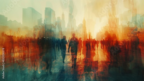A blurred image of historical figures mingling with modern cityscapes, suggesting the blending of past and present caused by time travel disruptions.