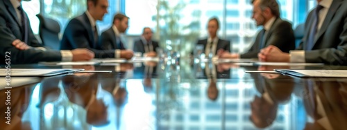 An official business meeting in a conference room, participants in business clothes discussing strategy