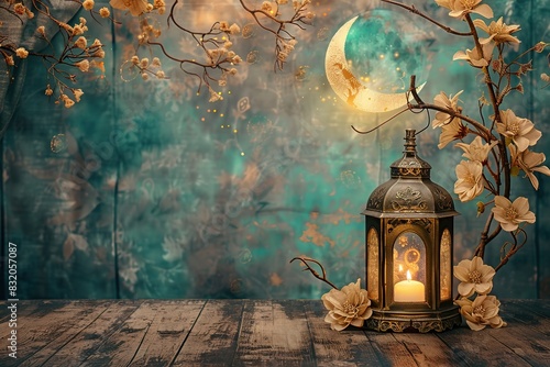 lantern with flowers and the moon