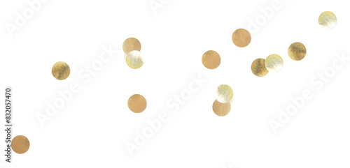 Png golden metallic round paper flecks scattered, transparent background