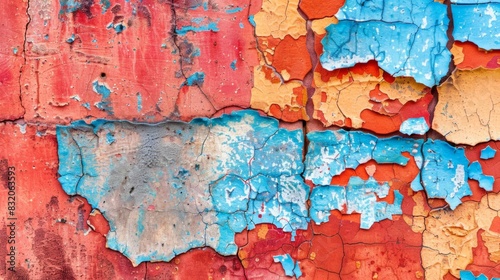 A detailed view of weathered wall texture with layers of peeling paint