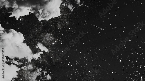 Star gazing flat design top view night sky theme 3D render black and white 