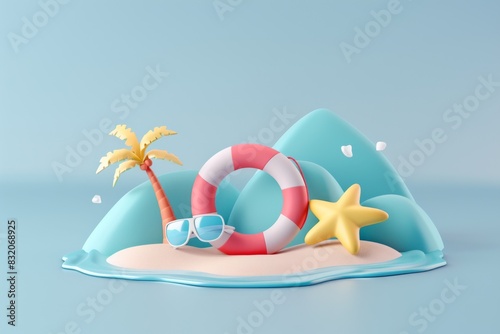 Colorful beach and lifebuoy illustration