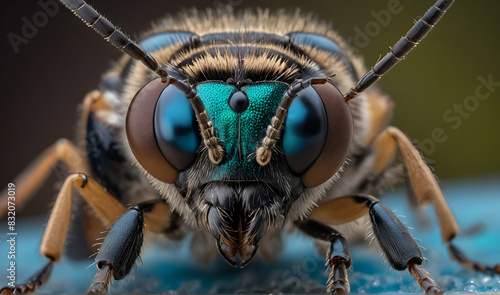 AI generated illustration of a close-up of a bee