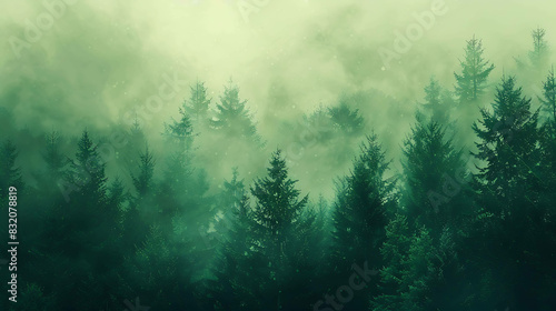 This is a beautiful landscape photo of a pine forest. The trees are tall and straight, and the forest is dense and green.