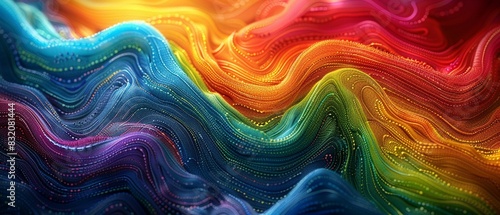 Knit sweater with intricate rainbow design, closeup, digital abstract art, vibrant hues, flowing lines, high detail 8K , high-resolution, ultra HD,up32K HD