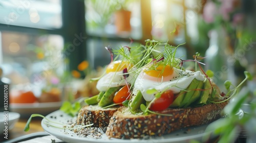 Healthy Avocado and Egg Toast in Cozy Café Setting
