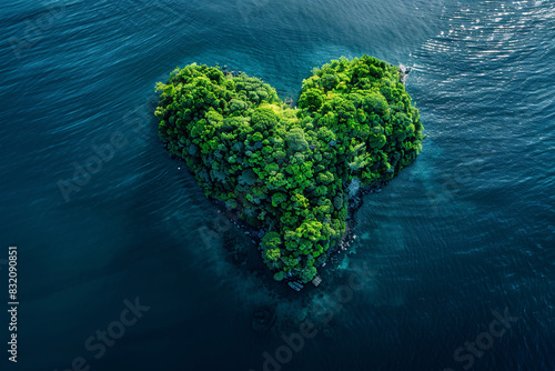 a heart shaped island surrounded by water