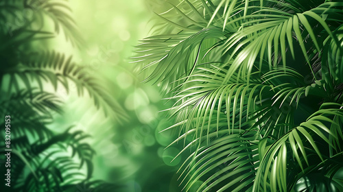 Palm leaves against a blurred background. 3D rendering.