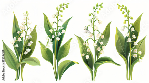 Beautiful lily of the valley flowers with green leaves