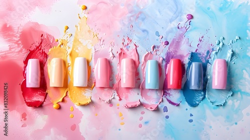 Vibrant Nail Polish Color Combinations for Creative Nail Art Designs on a Minimalist Studio Background