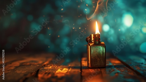 A single lighter with imaginative elements, a unique background, and advanced themes to evoke a sense of wonder with a blurry backdrop and copy space