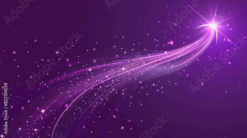 Purple shooting star with sparkles on a dark background.