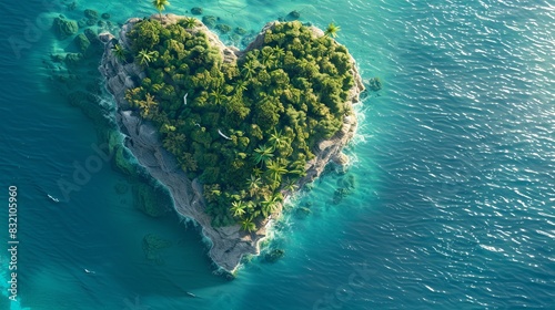 Paradise Island in the form of heart, a haven of tranquility amidst the sea. The heart shape of the island adds a touch of romance