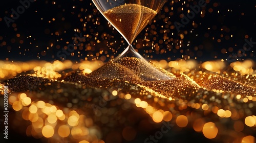 A captivating background featuring a glass hourglass with golden sand grains elegantly cascading down