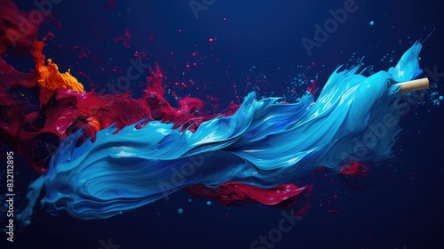 Paintbrush dipped in vibrant blue paint 