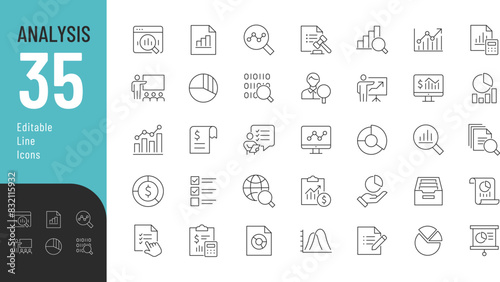 Analysis Line Editable Icons set. Vector illustration in modern thin line style of analytics related icons: balance, charts, report, and other. Pictograms and infographics for mobile apps.