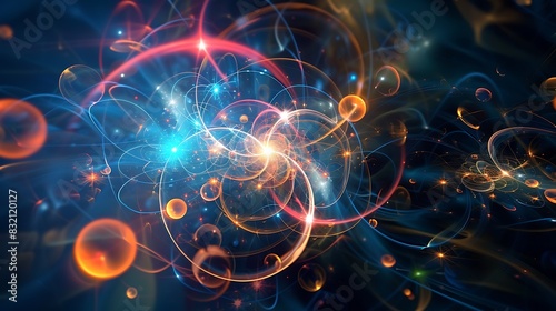 Amazing abstract glowing futuristic quantum physics particles.