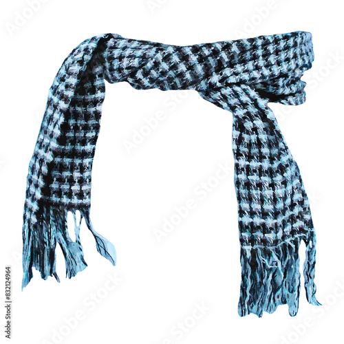 Blue checked scarf png illustration on transparent background