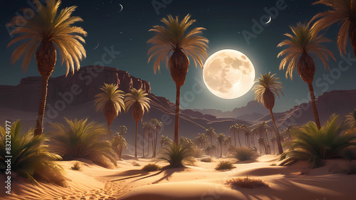 Surrender to the allure of a tranquil desert oasis under a moonlit sky, where palm trees cast intricate shadows on the golden sands, a soothing sight for AMOLED devices.