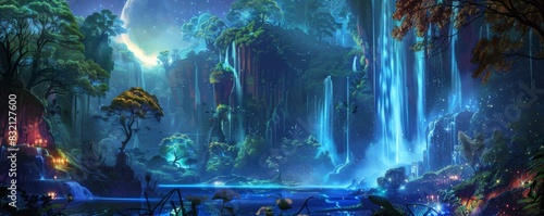 A sci-fi fantasy landscape that incorporates futuristic technology.