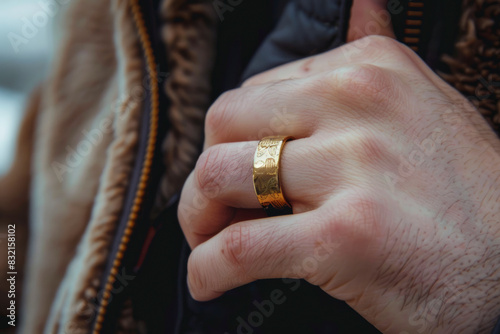 Mano de hombre con gran anillo de oro 