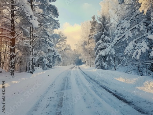 Road through snow-covered landscape