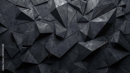 Abstract black geometric background with sharp triangular shapes. Suitable for modern design and technology concepts.