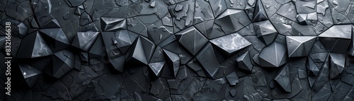 Abstract geometric shapes in dark grey tones, creating a textured background.