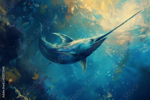 swordfish swims in the ocean
