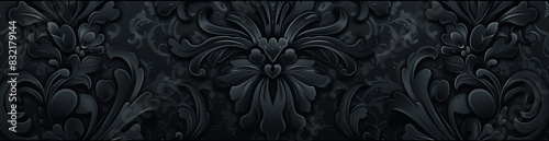 Dark grey damask pattern background with copy space