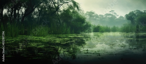 Green reeds plant in the swamps. Creative banner. Copyspace image