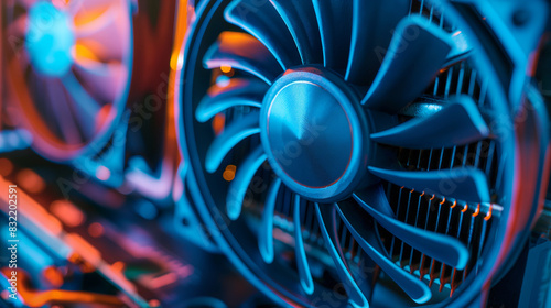 A crisp close-up of a computer graphic card fan, highlighting the clean lines and the efficiency of the cooling system