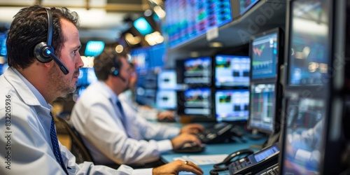 Dynamic stock market trading floor with traders and screens, isolated white background, high detail, financial activity