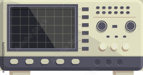 Detailed digital oscilloscope equipment vector illustration for electronics diagnostics and measurement in laboratory and scientific research, featuring waveform display, screen, and signal analysis