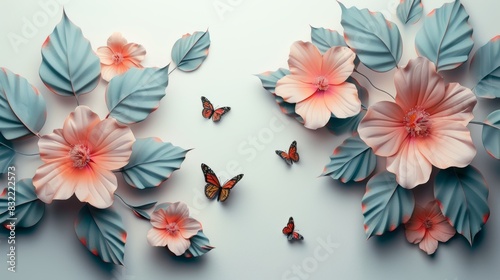 Beautiful floral design with pink flowers and butterflies, creating a serene and delicate atmosphere.